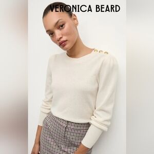 Veronica Beard Nelia 100% Cashmere Crewneck Sweater Shoulder Button Detail S
